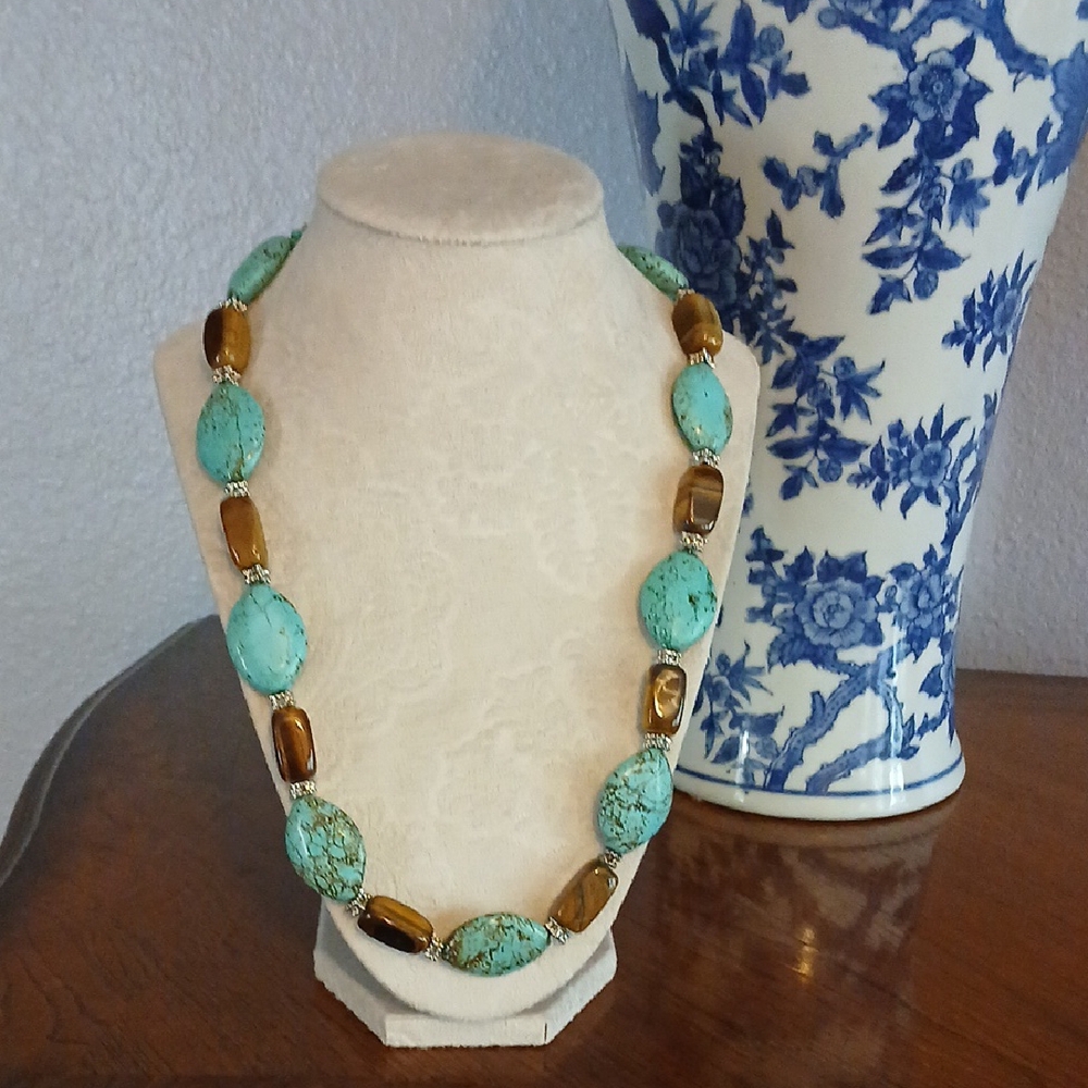 Turquoise and Brown Beaded Necklace